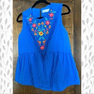 Embroidered blue floral top